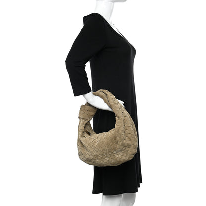 Bottega Veneta Suede Calfskin Intrecciato Teen Jodie Hobo Taupe 2 of 9