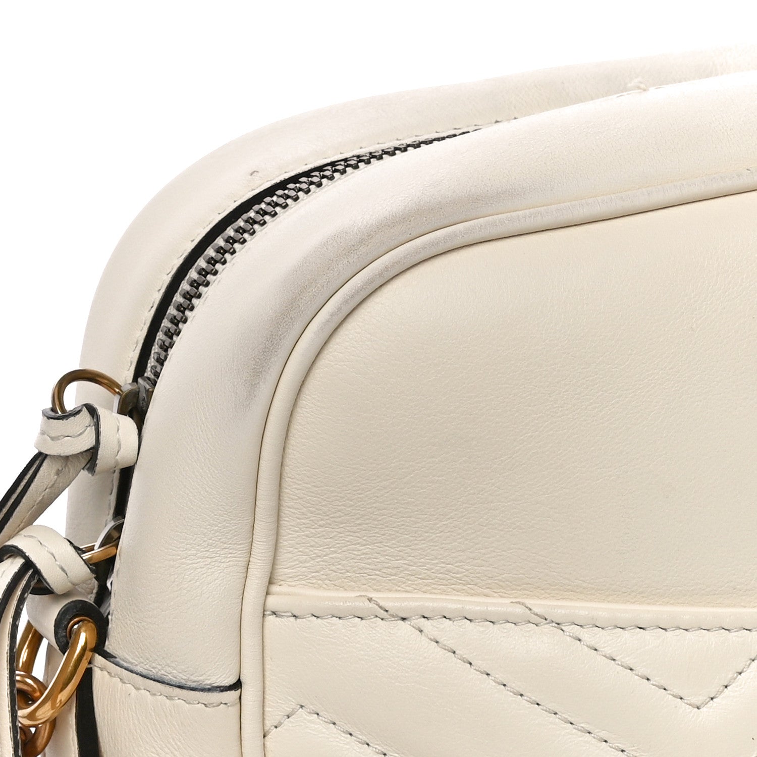 Gucci Calfskin Matelasse Medium GG Marmont Chain Shoulder Bag Mystic White 12 of 14