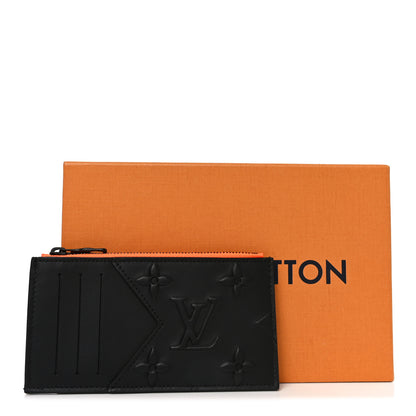 Louis Vuitton Calfskin Debossed Monogram Seal Coin Card Holder Black 7 of 7