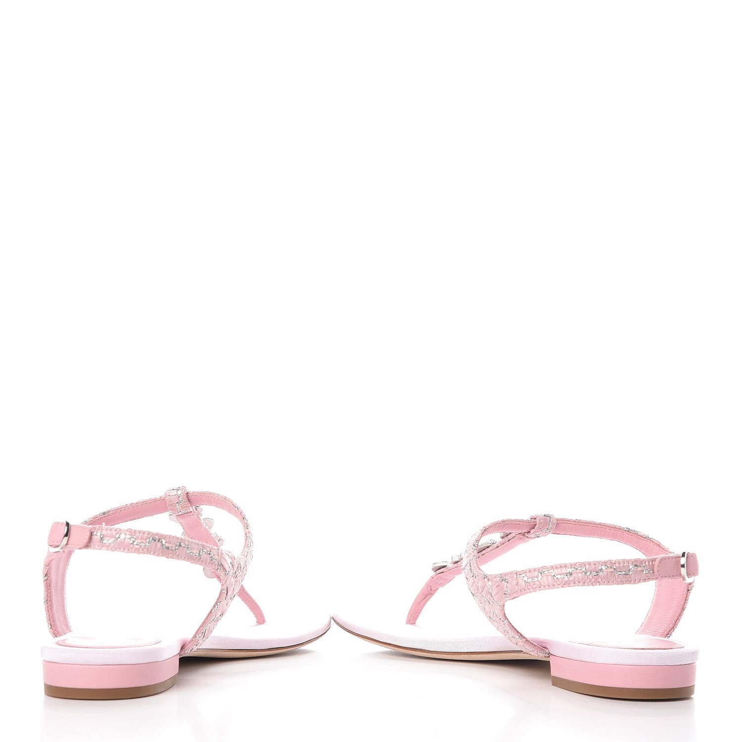 Chanel Tweed CC Charm Thong Sandals 36.5 Pink Silver 6 of 13