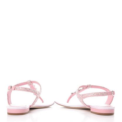 Chanel Tweed CC Charm Thong Sandals 36.5 Pink Silver 6 of 13