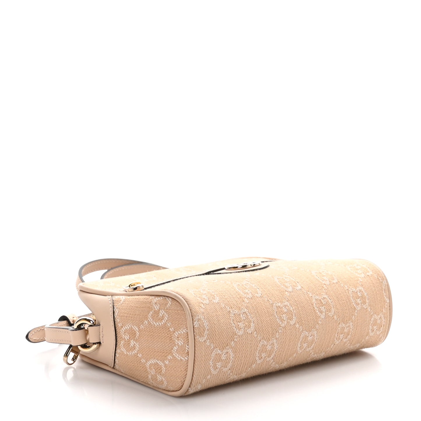 Denim Monogram Textured Dollar Calfskin Super Mini Ophidia Shoulder Bag Light Beige Denim