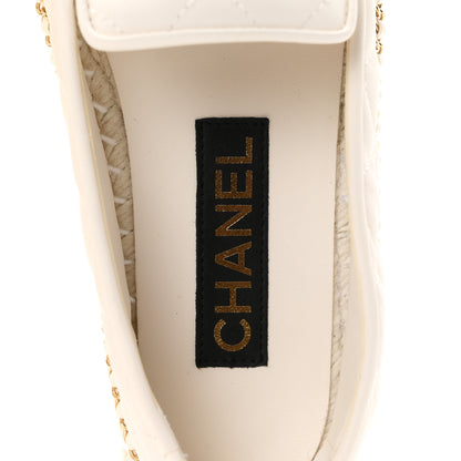 Chanel Shiny Lambskin Quilted Grosgrain Cap Toe CC Chain Espadrilles 37 White Black 8 of 10