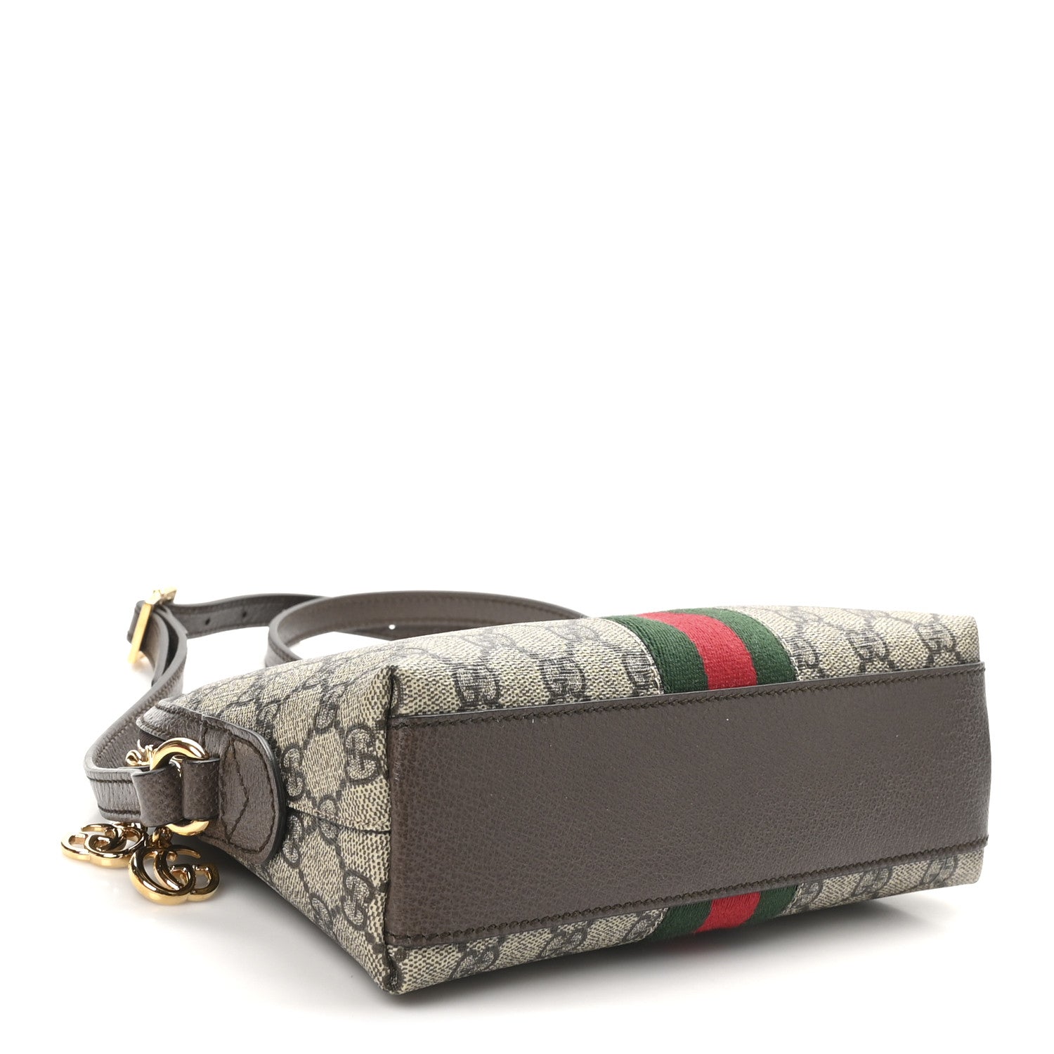 Gucci GG Supreme Monogram Textured Dollar Calfskin Web Small Ophidia Dome Shoulder Bag Beige Ebony New Acero 4 of 10