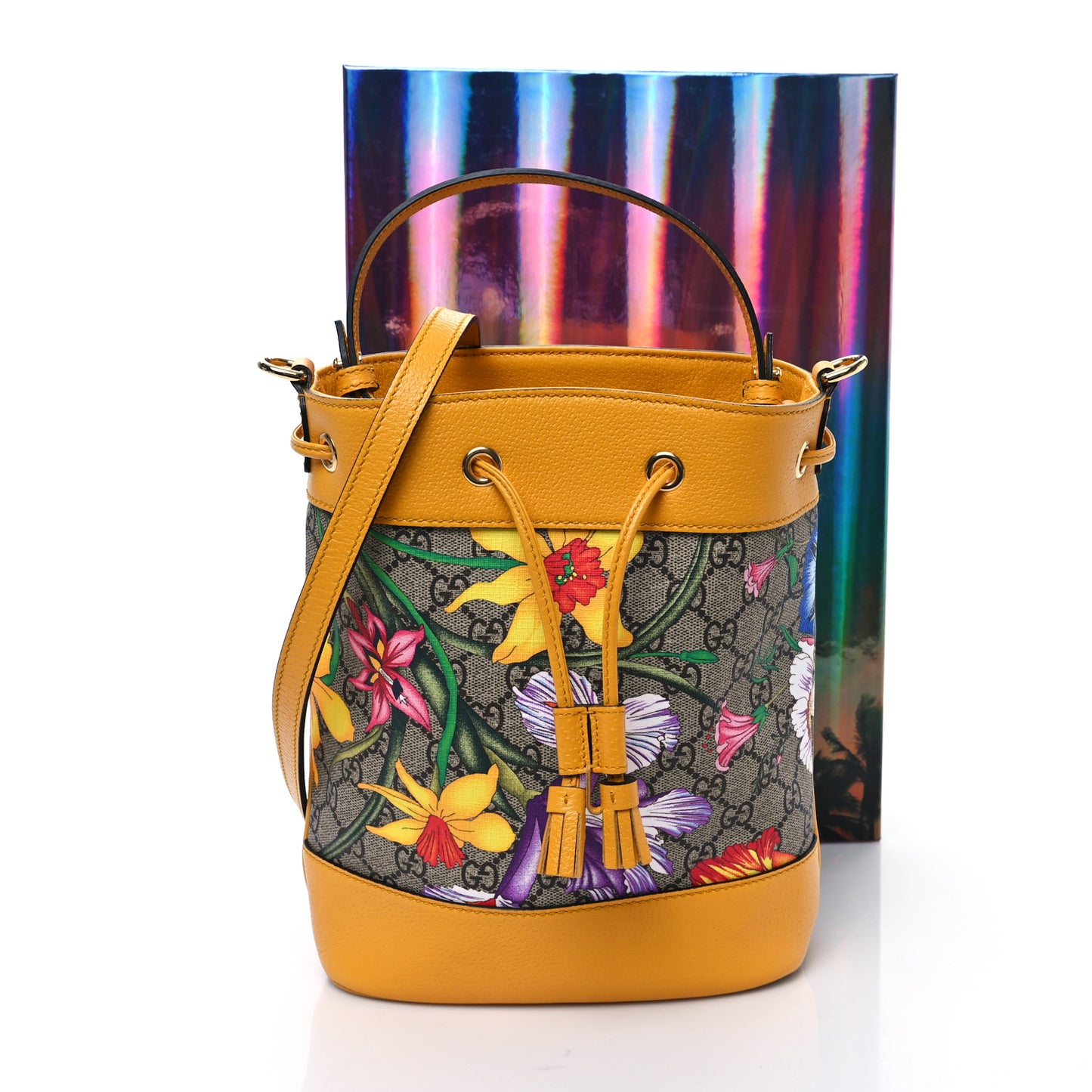 GG Supreme Monogram Flora Small Ophidia Bucket Bag Beige Multicolor Crop