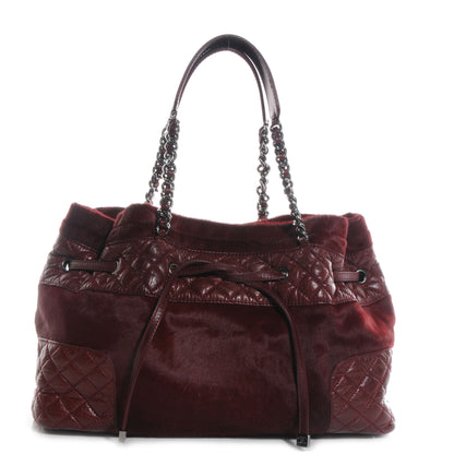Chanel Pony Hair Quilted Drawstring Tote Dark Red 1 of 7