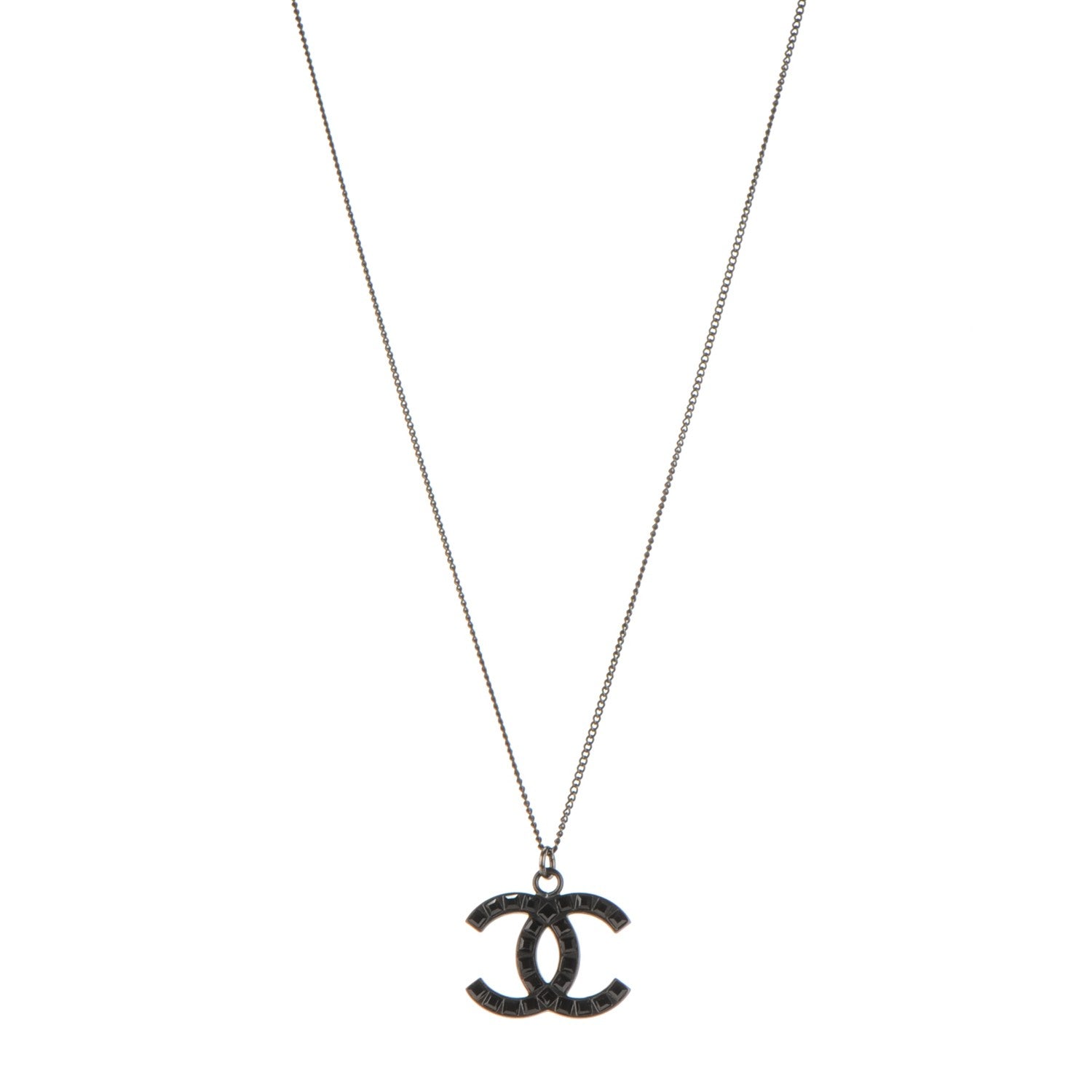 Chanel Ruthenium Baguette Crystal CC Necklace Black 1 of 4