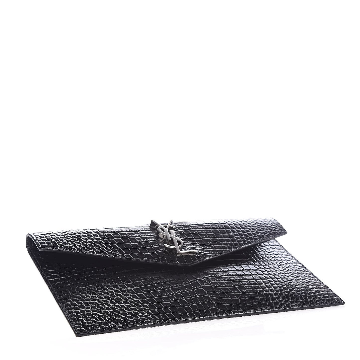 Calfskin Crocodile Embossed Uptown Monogram Clutch Black