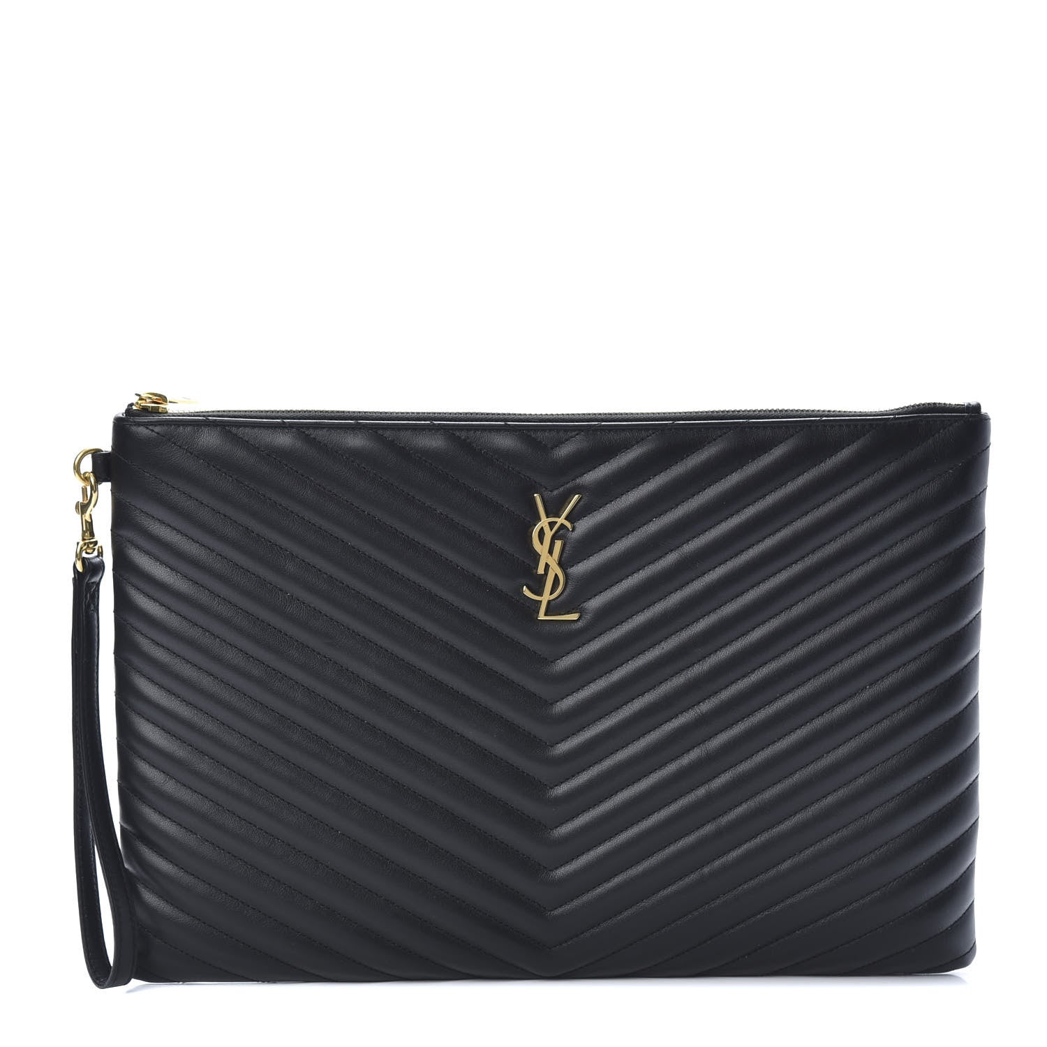 Saint Laurent Calfskin Matelasse Chevron Monogram Document Holder Black 1 of 10