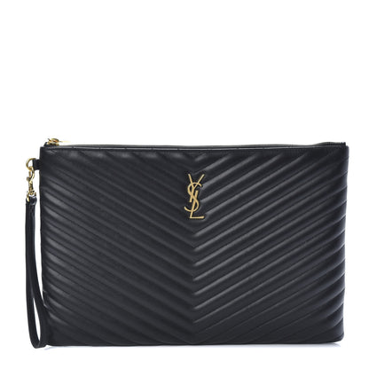 Saint Laurent Calfskin Matelasse Chevron Monogram Document Holder Black 1 of 10