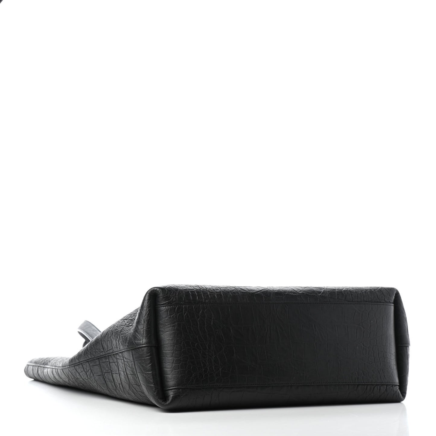 Calfskin Crocodile Embossed Bold Shopper Tote Black