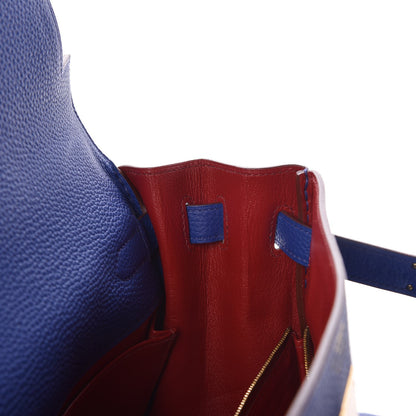 Hermes Togo Horseshoe Kelly Retourne 32 Bleu Electrique Rouge H 13 of 40