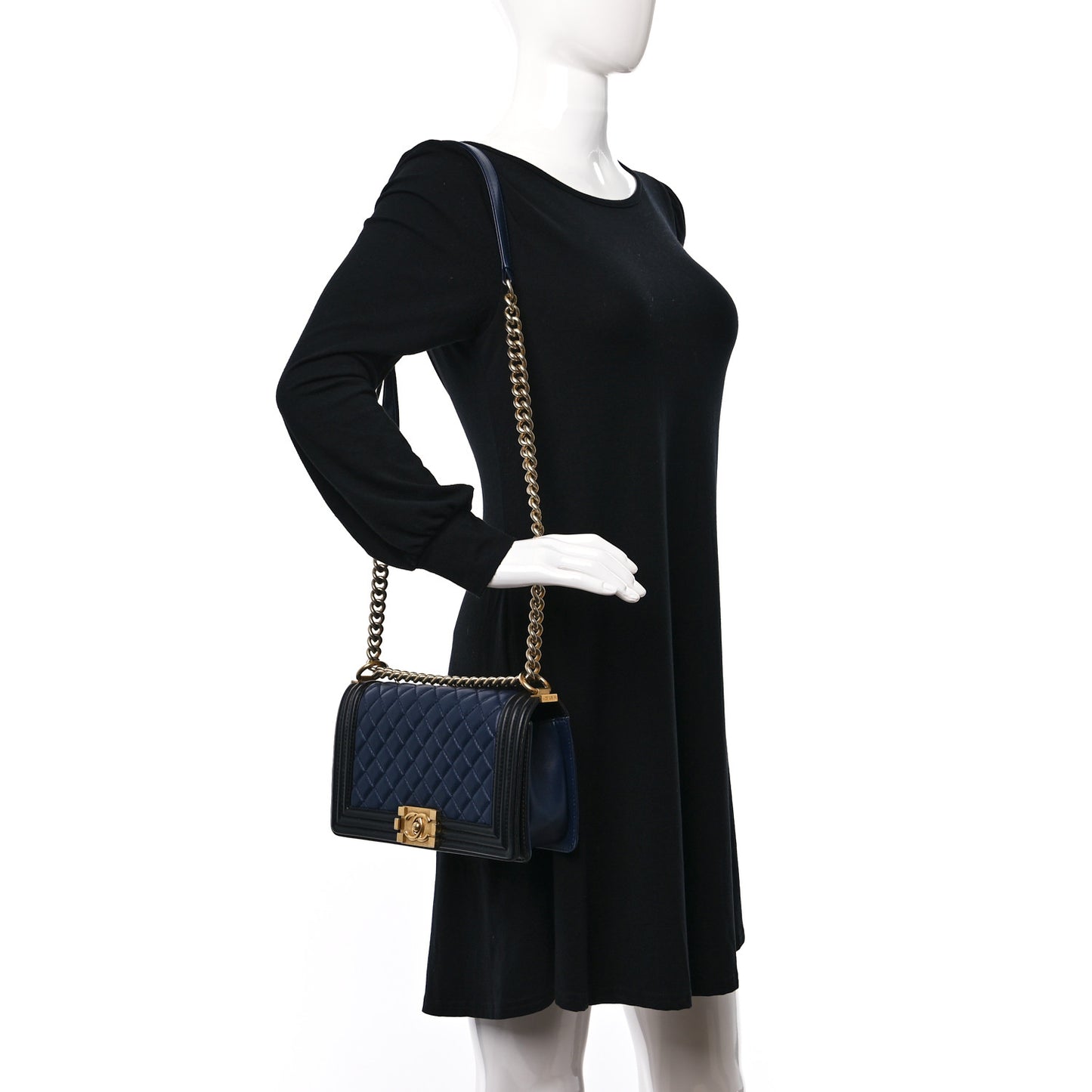 Lambskin Quilted Bi-Color Medium Boy Flap Black Navy