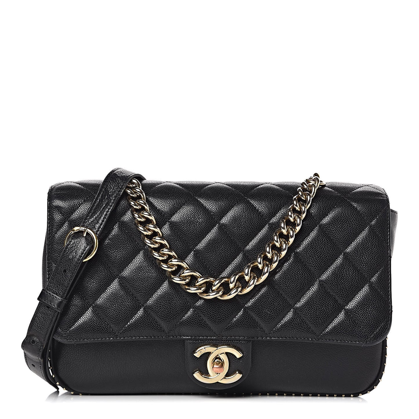 Caviar Quilted Large Studded Flap Black