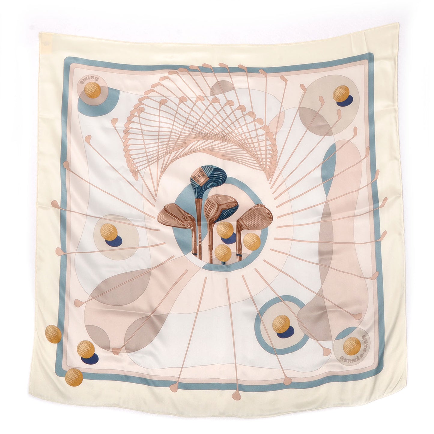 Silk Swing Scarf 70 Ivory Rose Nacre Bleu