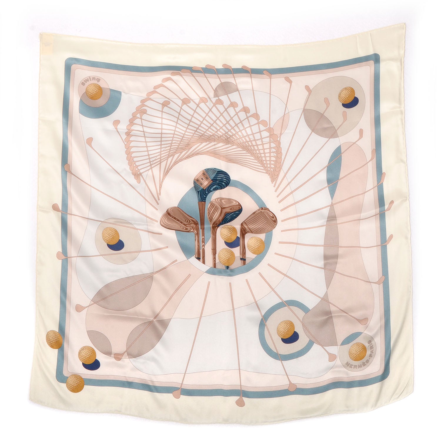 Hermes Silk Swing Scarf 70 Ivory Rose Nacre Bleu 2 of 18
