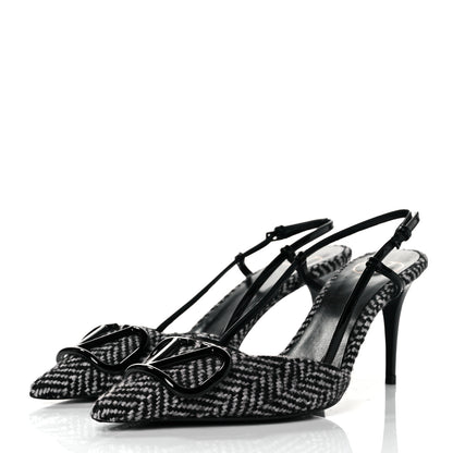 Valentino Garavani Tweed Signature Vlogo Slingback 80mm Pumps 38.5 Black 3 of 10
