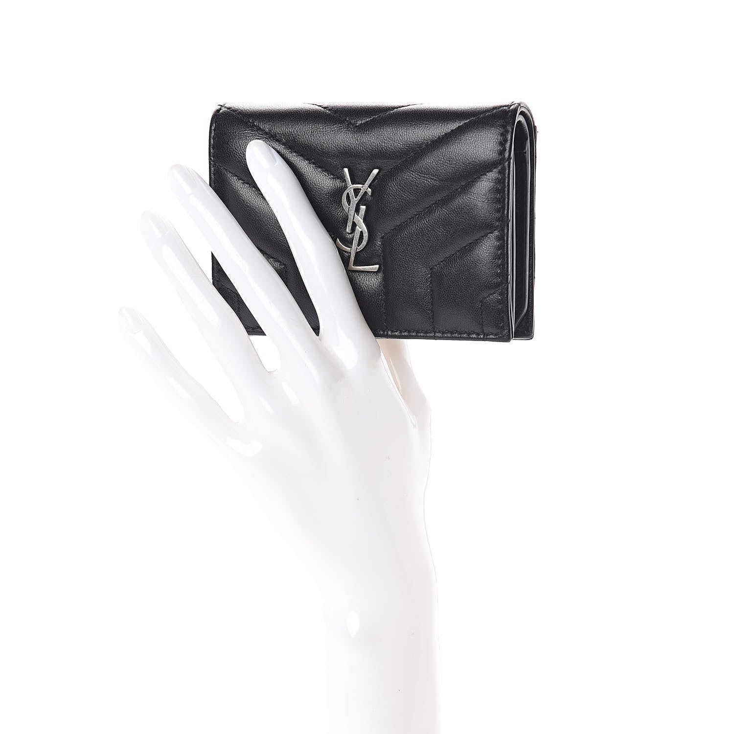 Saint Laurent Lambskin Y Quilted Monogram Loulou Flap Wallet Black 2 of 6