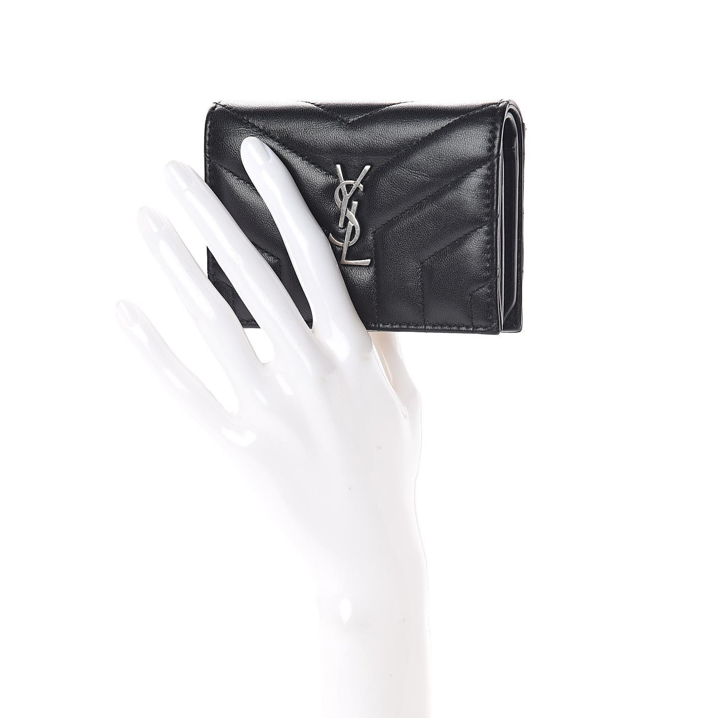 Lambskin Y Quilted Monogram Loulou Flap Wallet Black