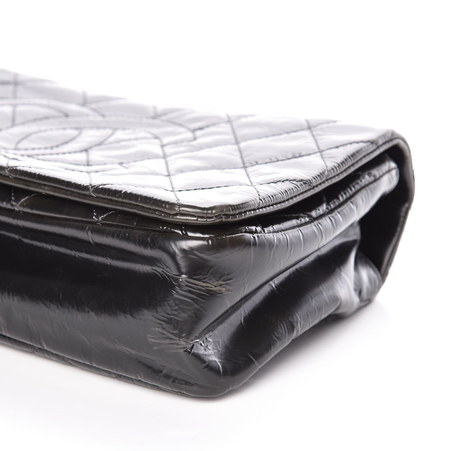 Glazed Calfskin Quilted CC Single Flap Black