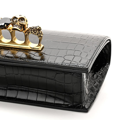 Alexander McQueen Shiny Crocodile Embossed Jeweled Satchel Black 10 of 11