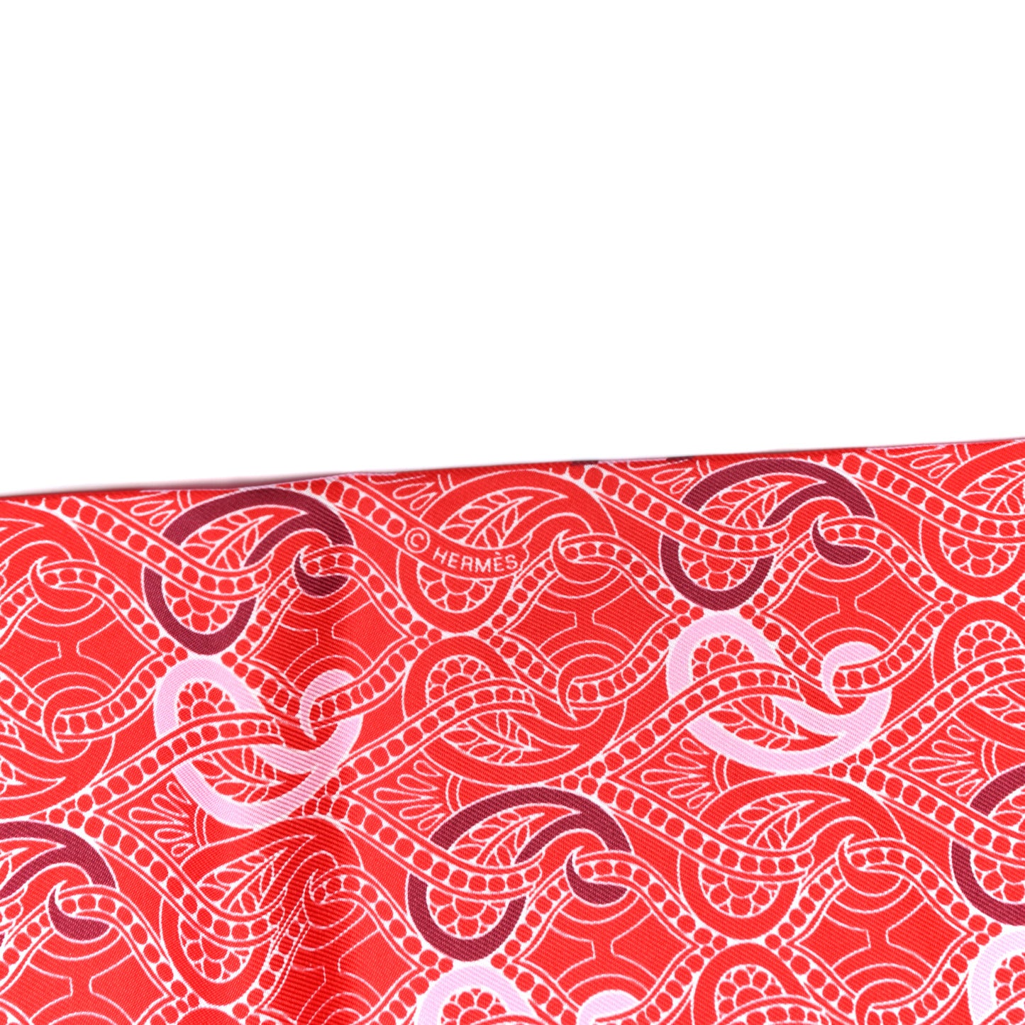 Silk Cachemire Et Rayure Maxi Twilly Cut Rouge Rose Bordeaux