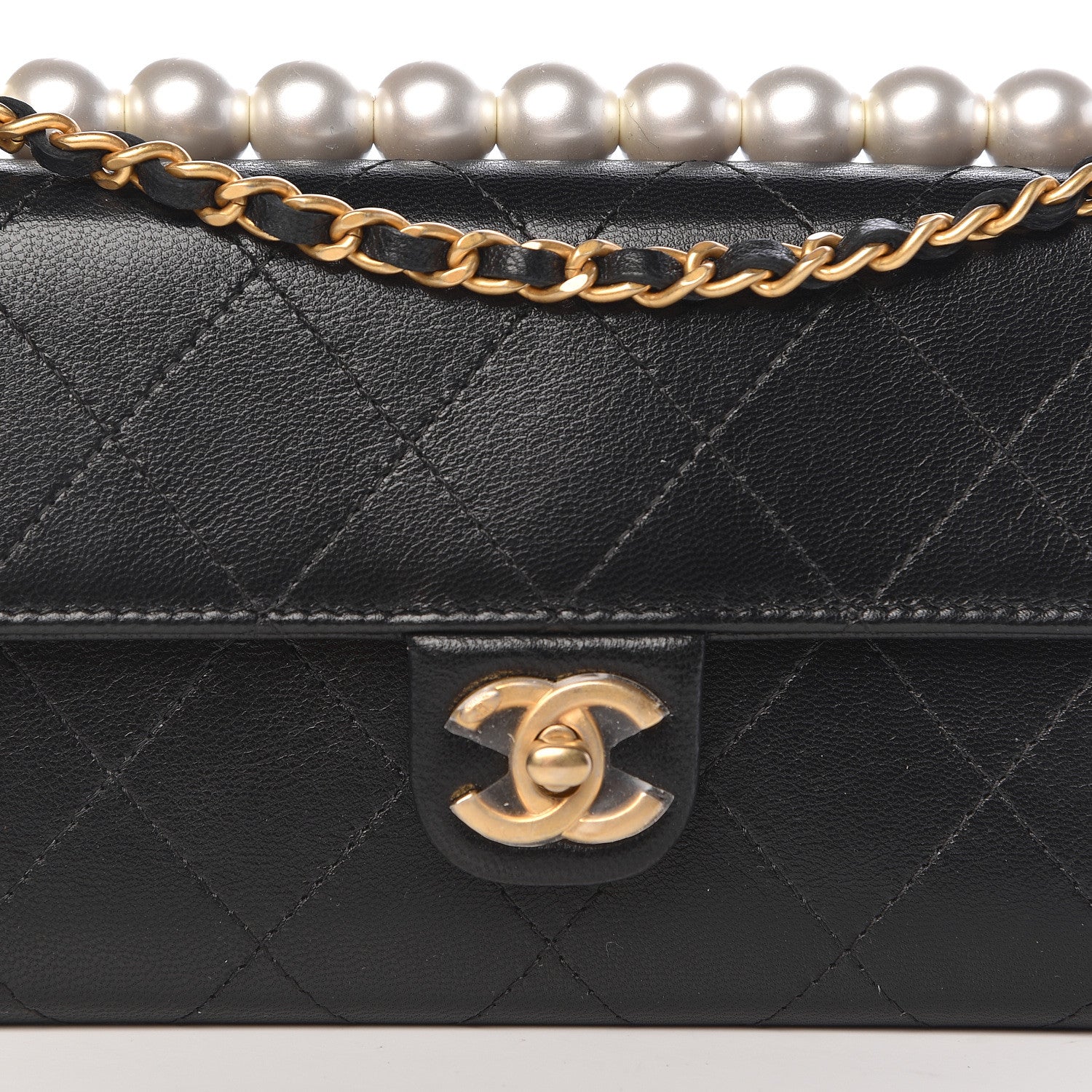 Chanel Goatskin Stitched Pearl Clutch With Chain Black 12 of 13