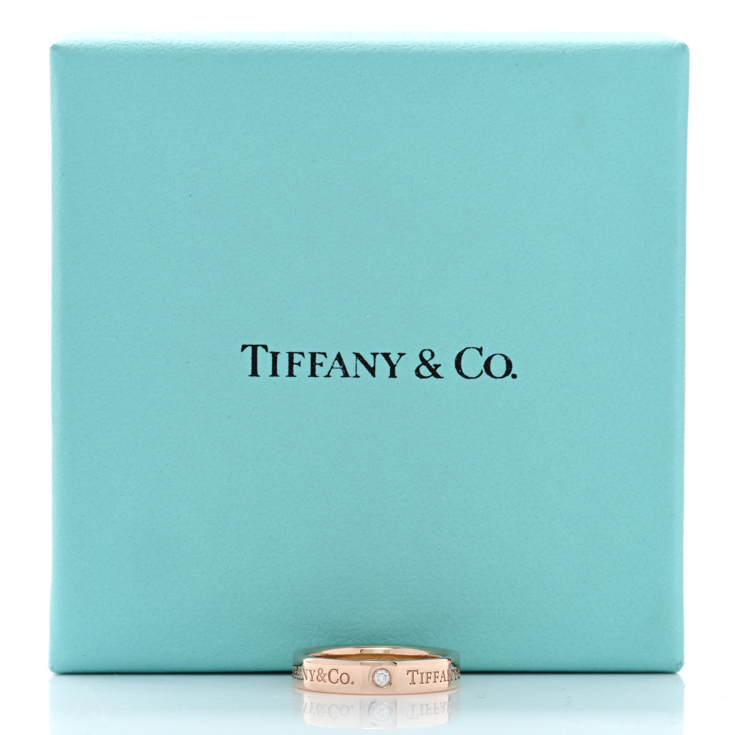 Tiffany 18K Rose Gold Diamond 4mm Logo Band Ring 53 6.25 5 of 5