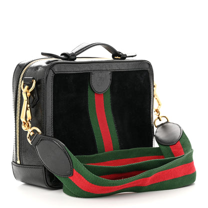 Gucci Suede Patent Web Small Ophidia Top Handle Shoulder Bag Black 3 of 11