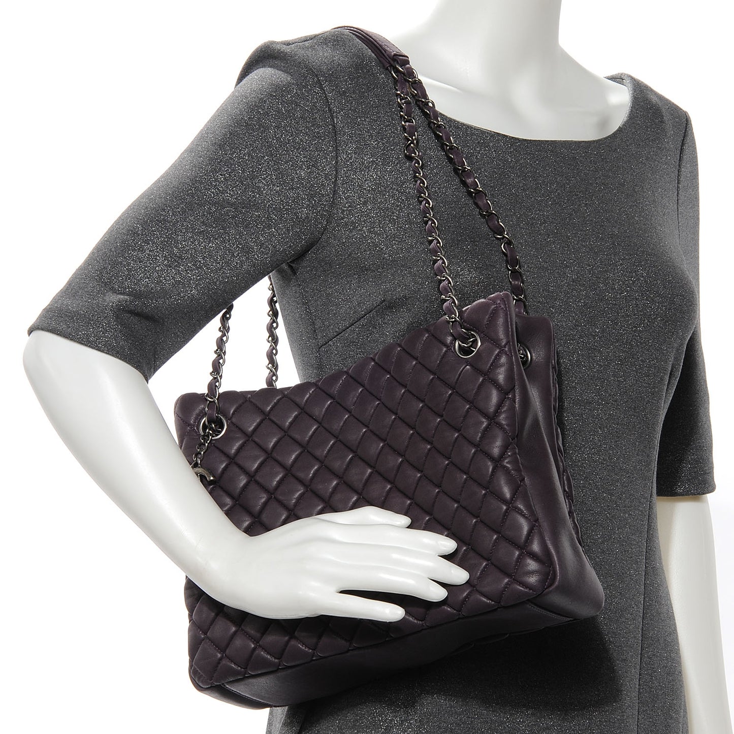 Iridescent Calfskin New Bubble Quilt Small Tote Plum