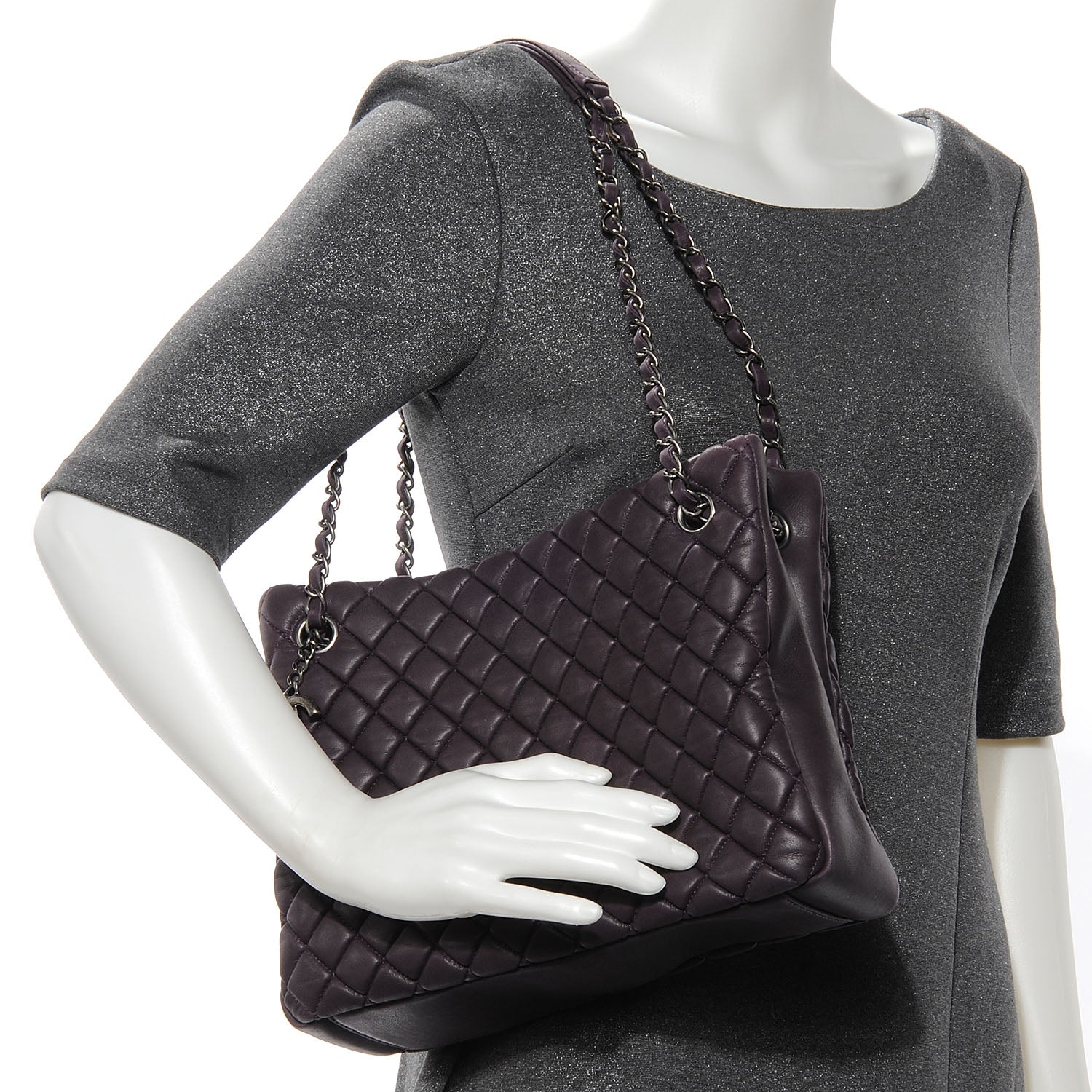 Chanel Iridescent Calfskin New Bubble Quilt Small Tote Plum 2 of 8