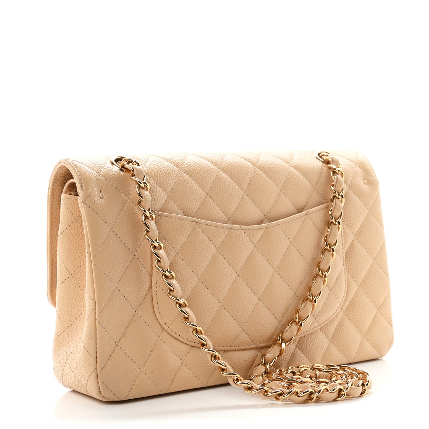 Caviar Quilted Medium Double Flap Beige