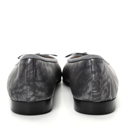 Chanel Metallic Lambskin Camellia CC Cap Toe Ballerina Flats 36.5 Dark Grey 5 of 11