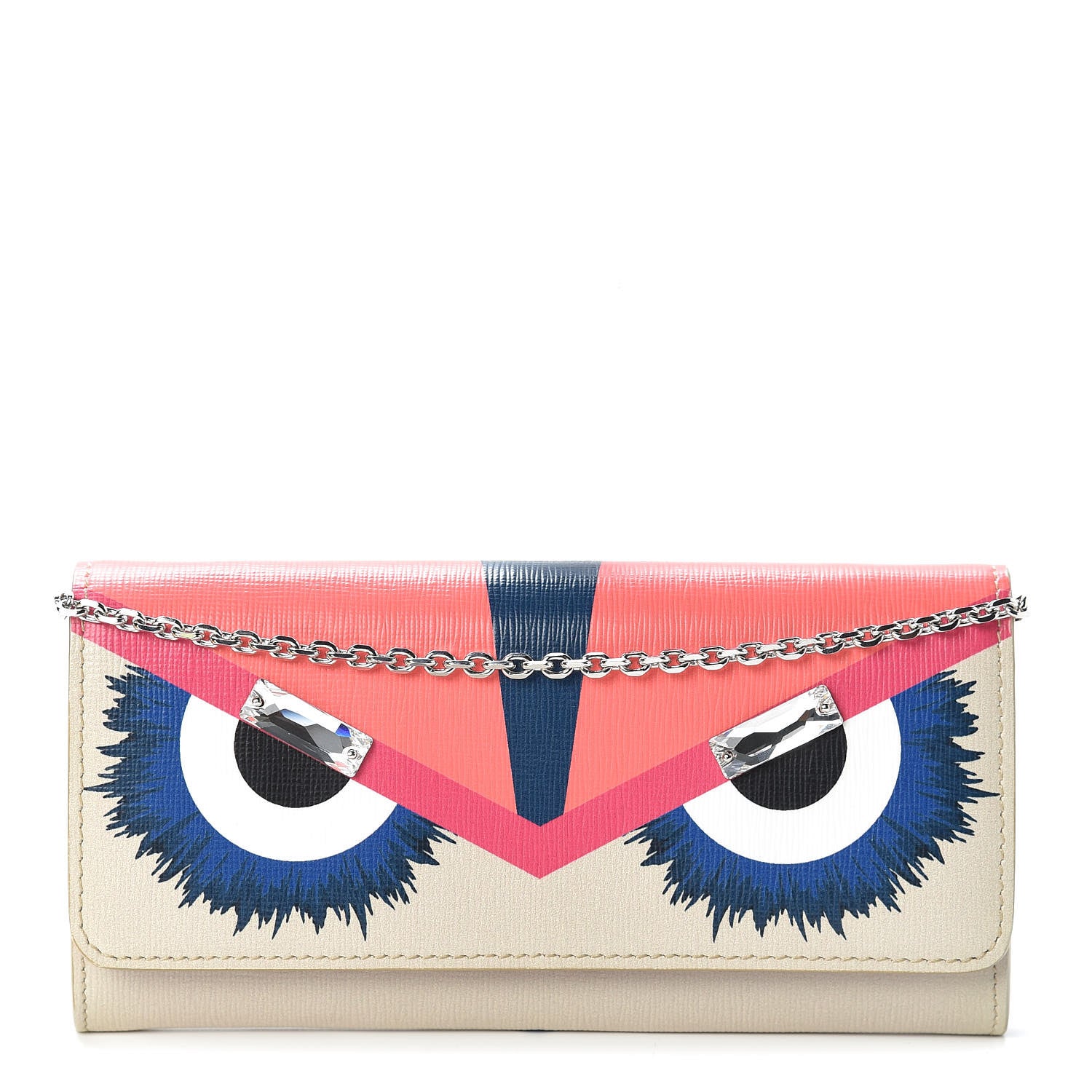 Fendi Vitello Elite Crystal Eye Monster Continental Wallet on Chain Bellini Multicolor 1 of 9