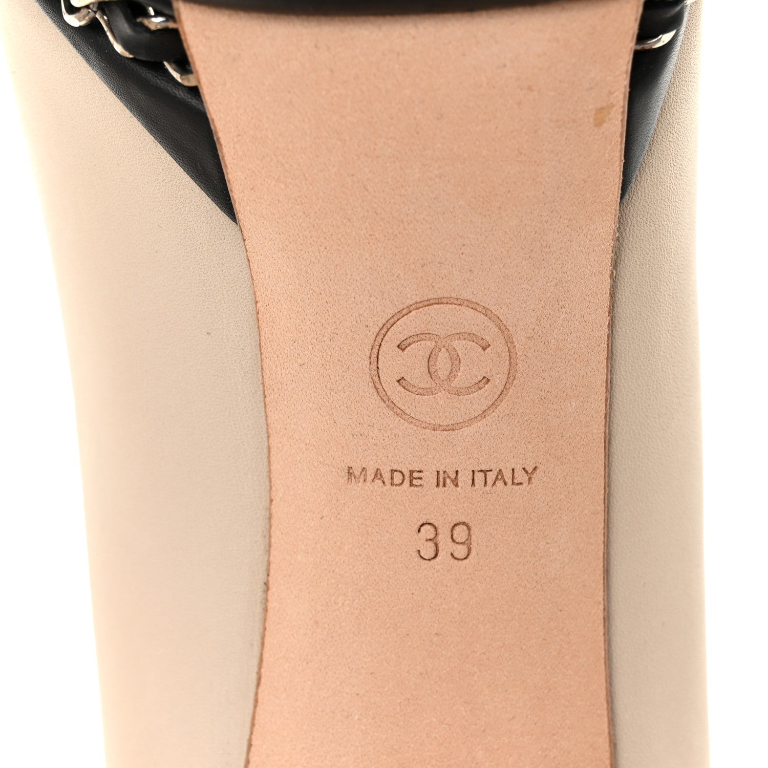 Chanel Calfskin CC Cap Toe Platform Chain Pumps 39 Beige Black 8 of 13