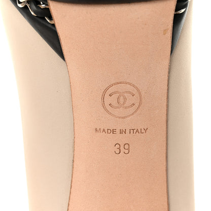 Chanel Calfskin CC Cap Toe Platform Chain Pumps 39 Beige Black 8 of 13