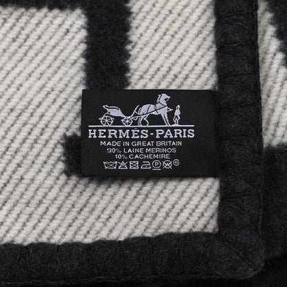 Hermes Wool Cashmere Avalon Blanket Ecru Gris Fonce 6 of 6