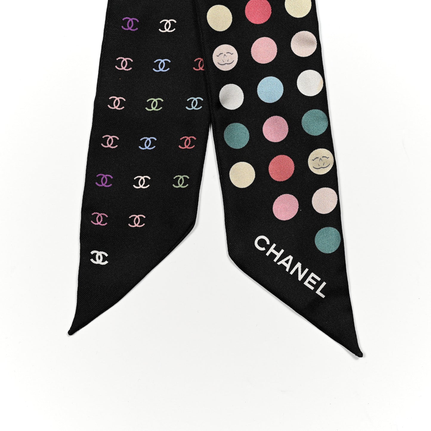 Silk Polka Dot CC Slim Bandeau Scarf Black Multicolor