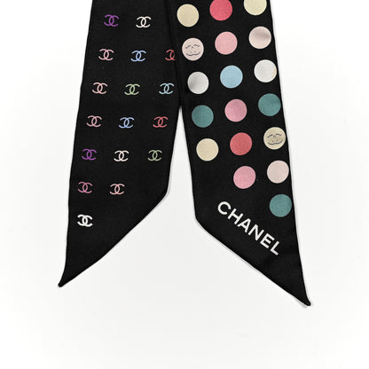 Chanel Silk Polka Dot CC Slim Bandeau Scarf Black Multicolor 2 of 4