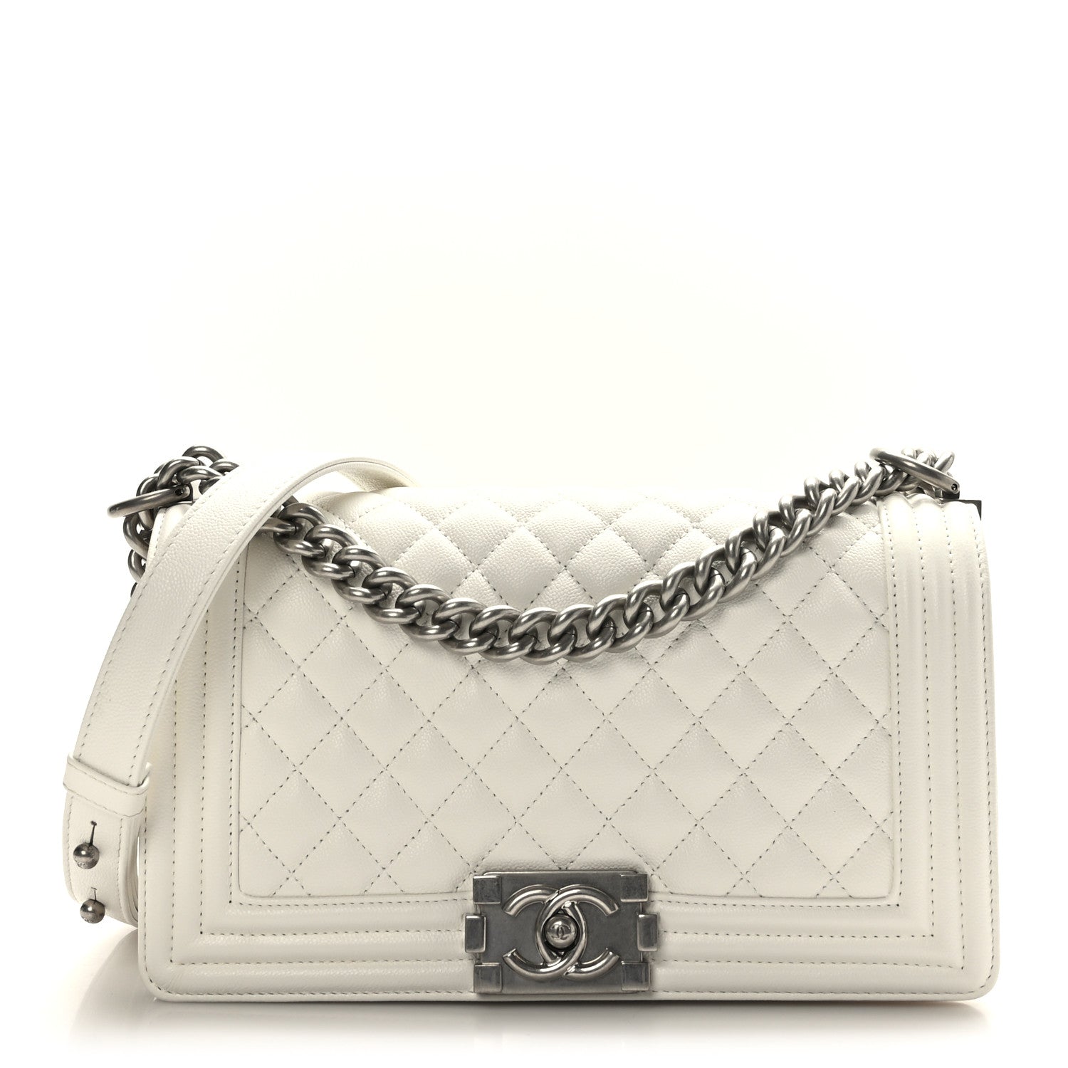 Chanel Caviar Quilted Medium Boy Flap White 1 of 10