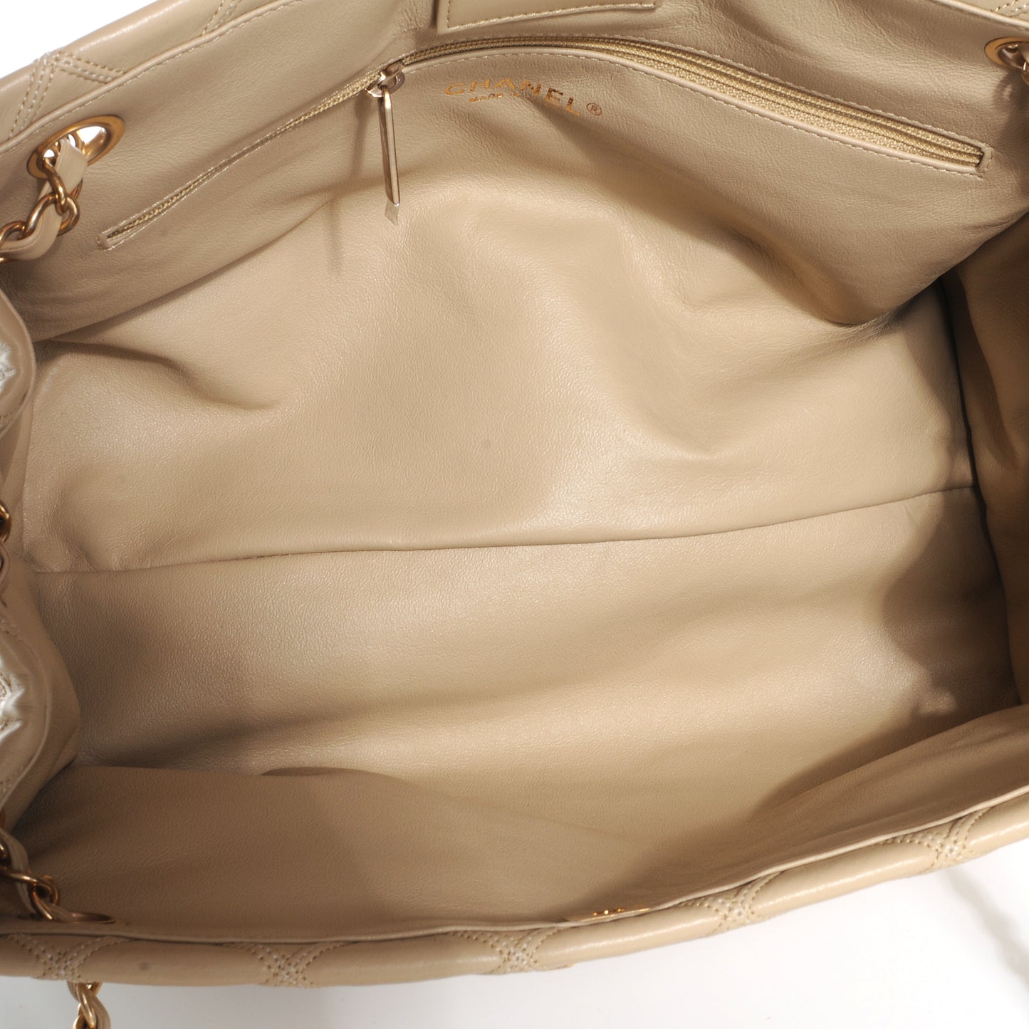 Calfskin Stitched Thin City Accordion Tote Beige