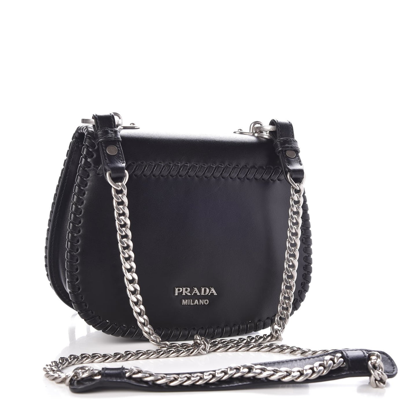 City Calf Whip Stitch Fringe Saddle Bag Black