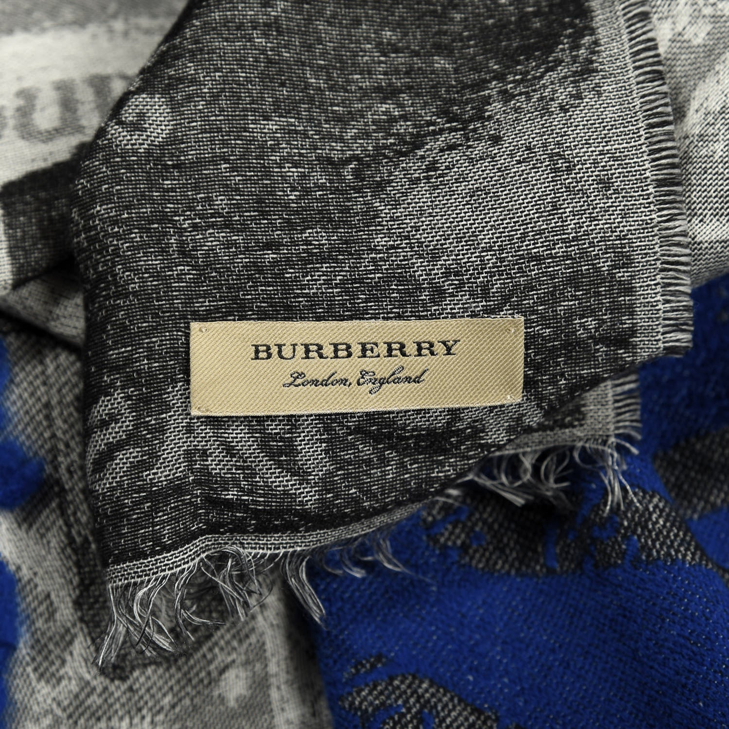 Burberry Cotton Wool Modal Graffiti Print Scarf Grey Blue 2 of 3