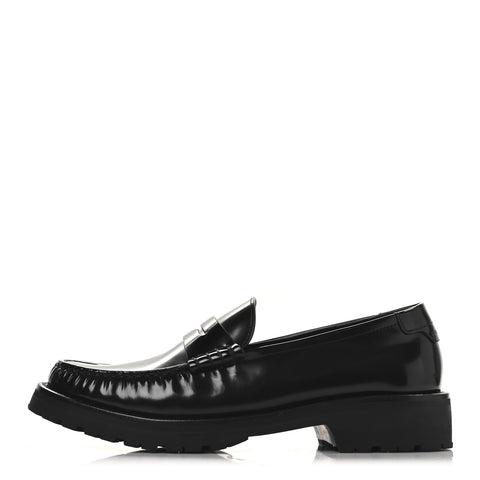 Glazed Calfskin Le Loafer 15 Penny Slippers 38.5 Black