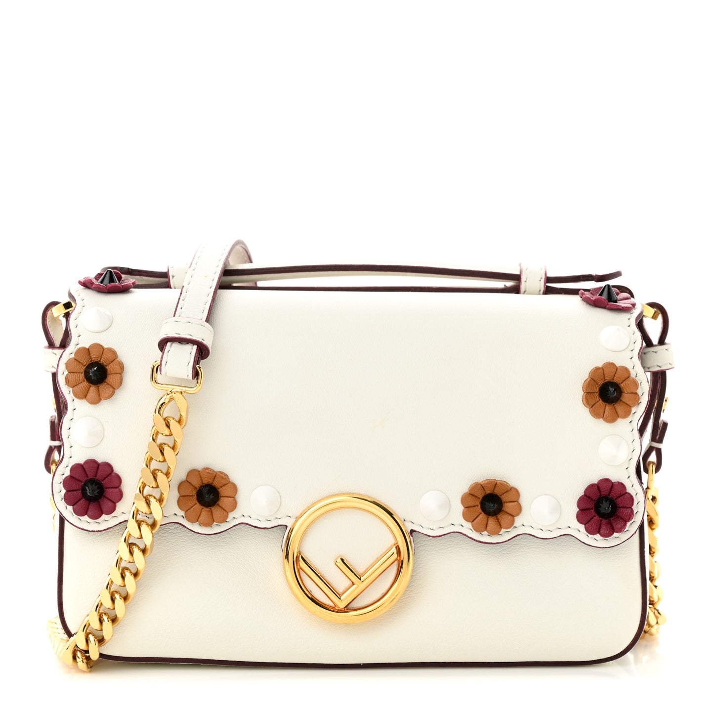 Vitello Dolce Nappa Flowerland Studded F is Fendi FF Micro Double Baguette White Multicolor
