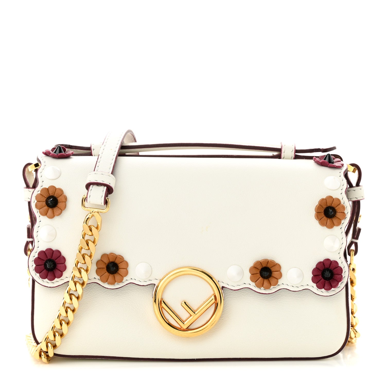 Fendi Vitello Dolce Nappa Flowerland Studded F is Fendi FF Micro Double Baguette White Multicolor 1 of 10