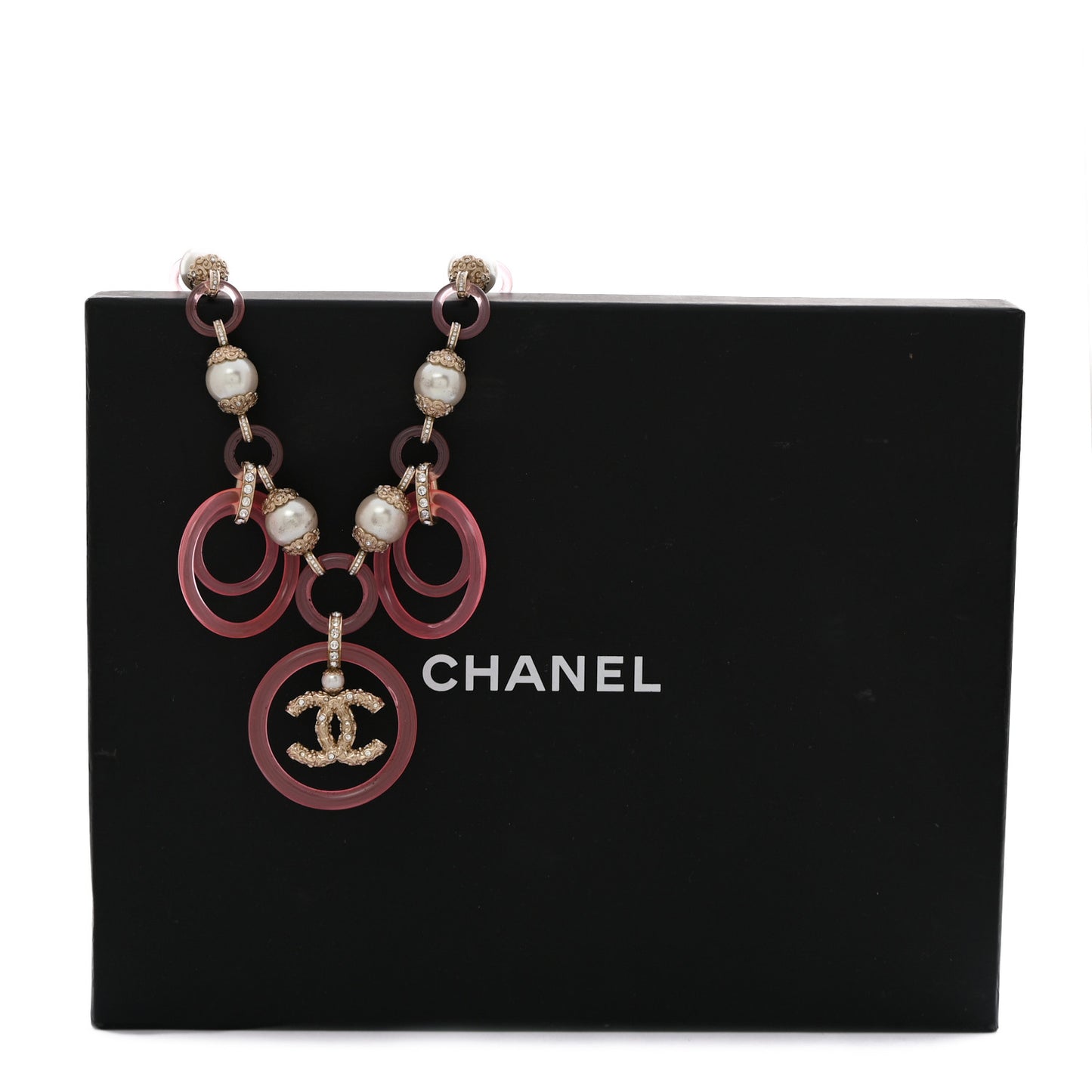 Pearl Crystal Resin CC Round Charms Necklace Gold Pink