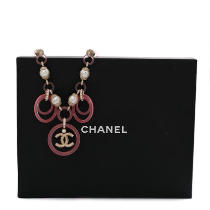 Chanel Pearl Crystal Resin CC Round Charms Necklace Gold Pink 8 of 8