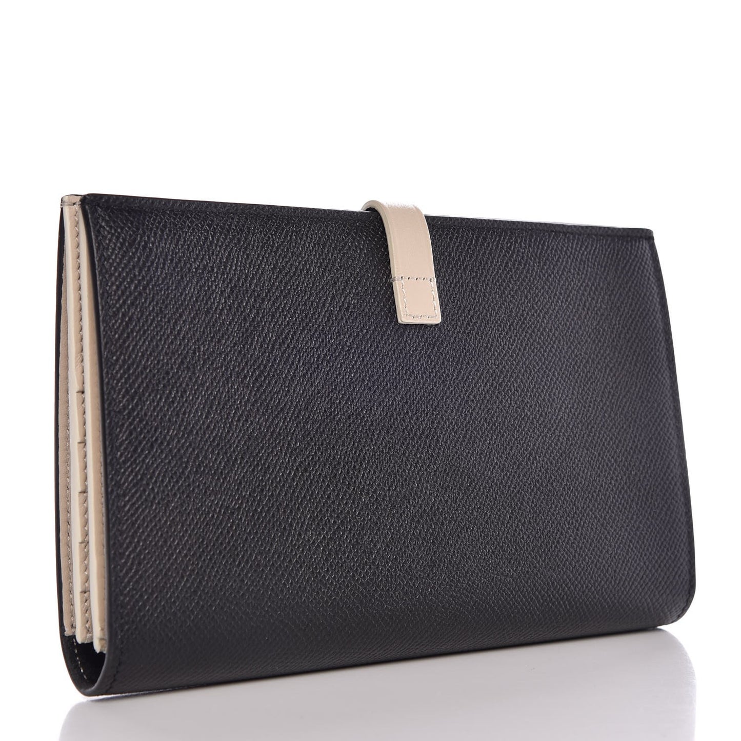 Grained Calfskin Large Multifunction Strap Wallet Black Chalk