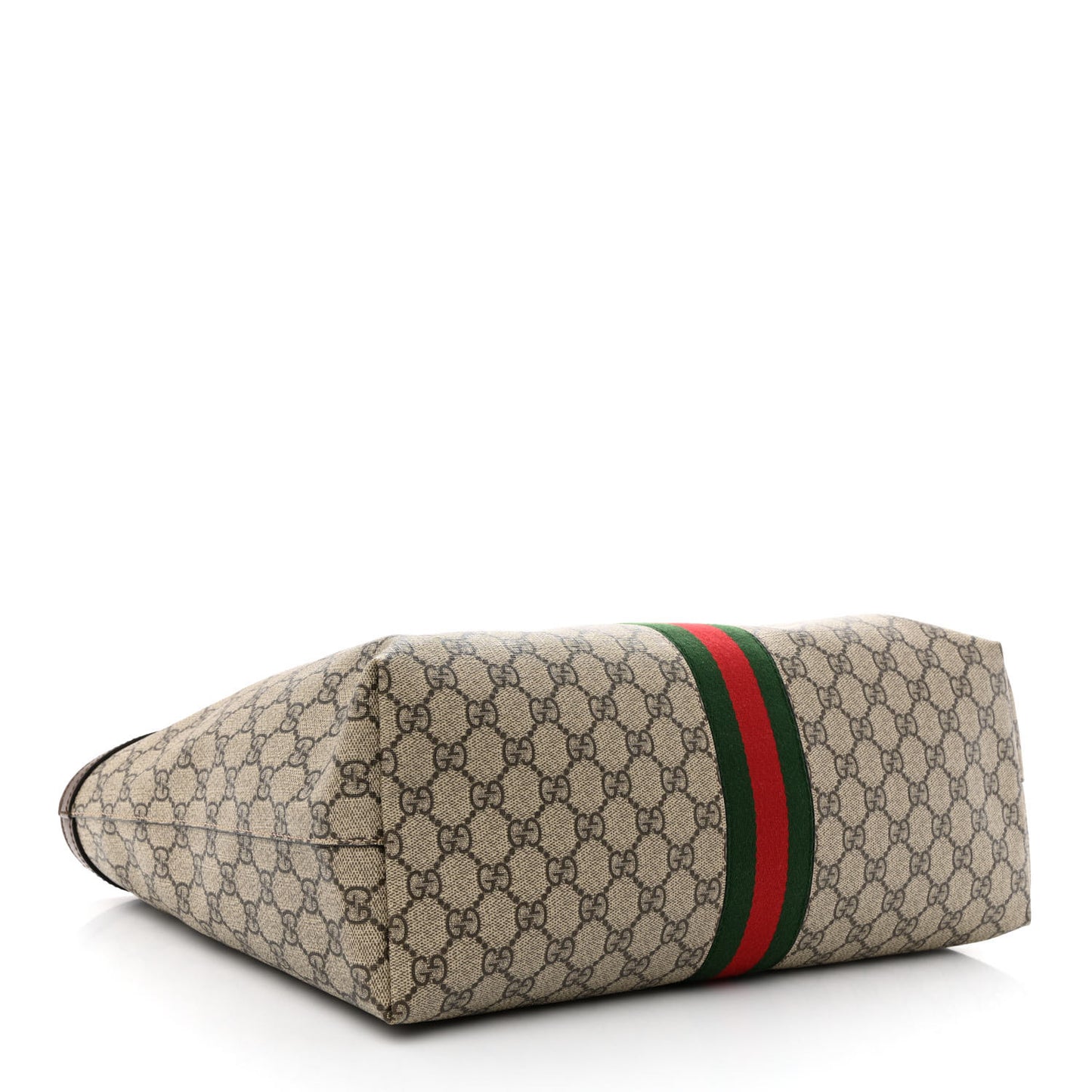 GG Supreme Monogram Textured Calfskin Web Medium Ophidia Shopping Tote Beige Ebony New Acero